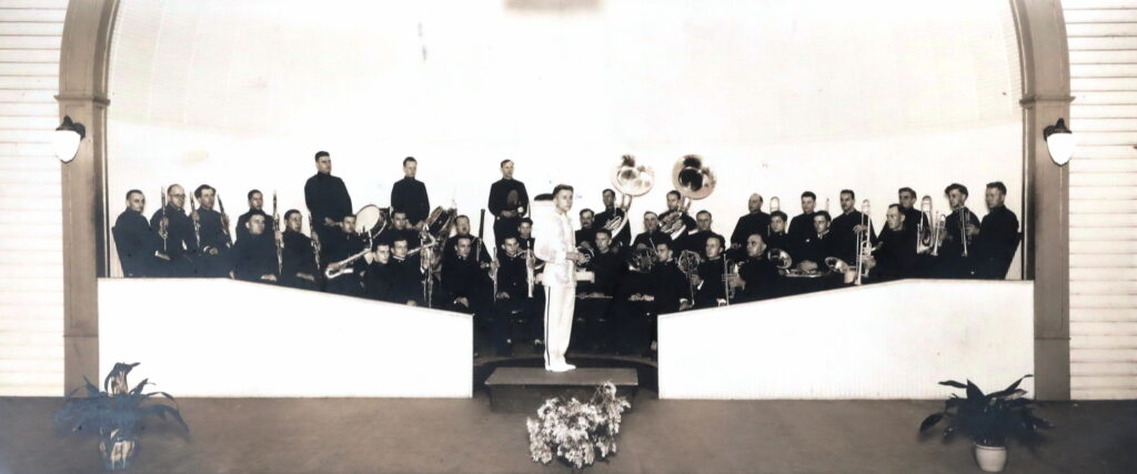 The Red Hill Band at the New Goshenhoppen band shell in the 1920s with Oliver K. Bernd as the director.